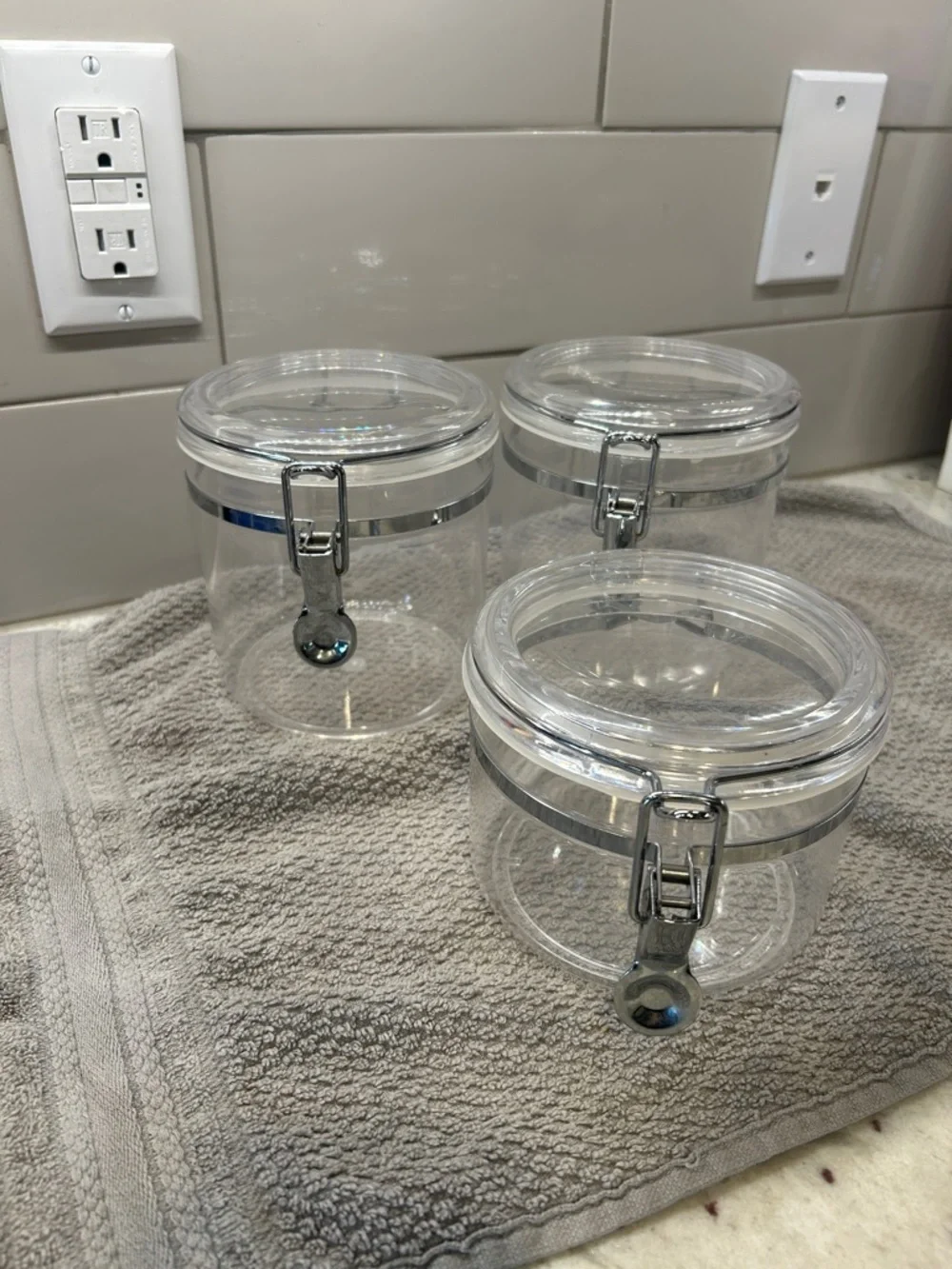 Clear Airtight plastic Canisters with Silver Hardware (Set of 3)